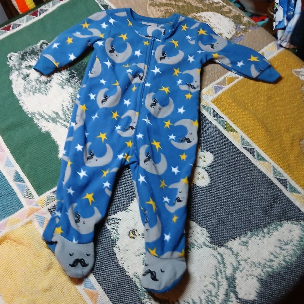 Baby 8 3-6M Infant Baby Blue Moon Mustache Footie Bodysuit